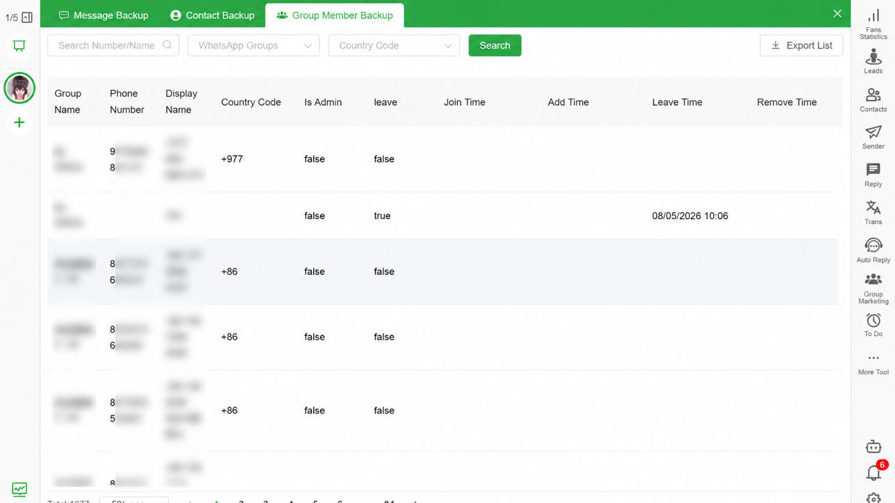 WhatsApp Group Member Backup list with member details