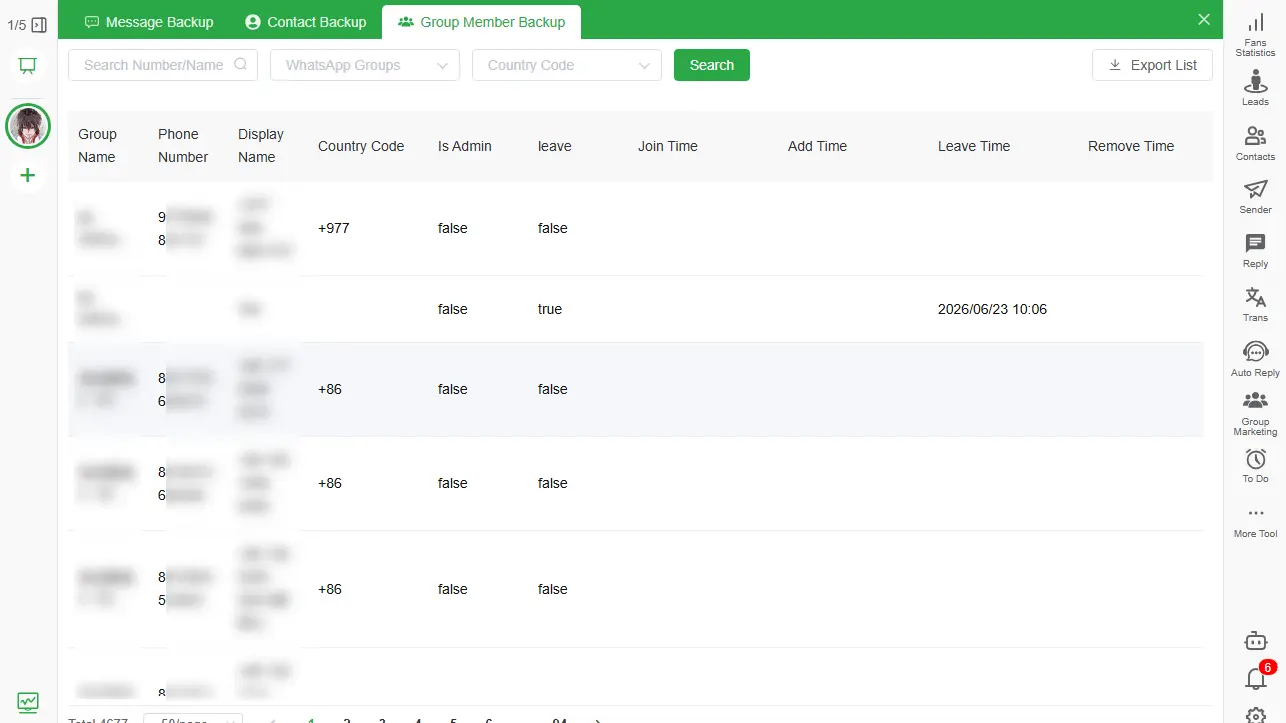Bakvio Group Member Backup with searchable member fields